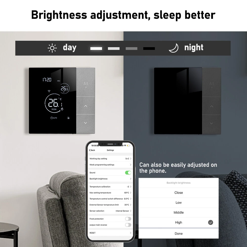 YJ508 Tuya WiFi Thermostat Smart Home Thermoregulator for Gas Boiler/Electric/Water Heating Temperature Controller APP Remote Voice Control with Alexa Google Home