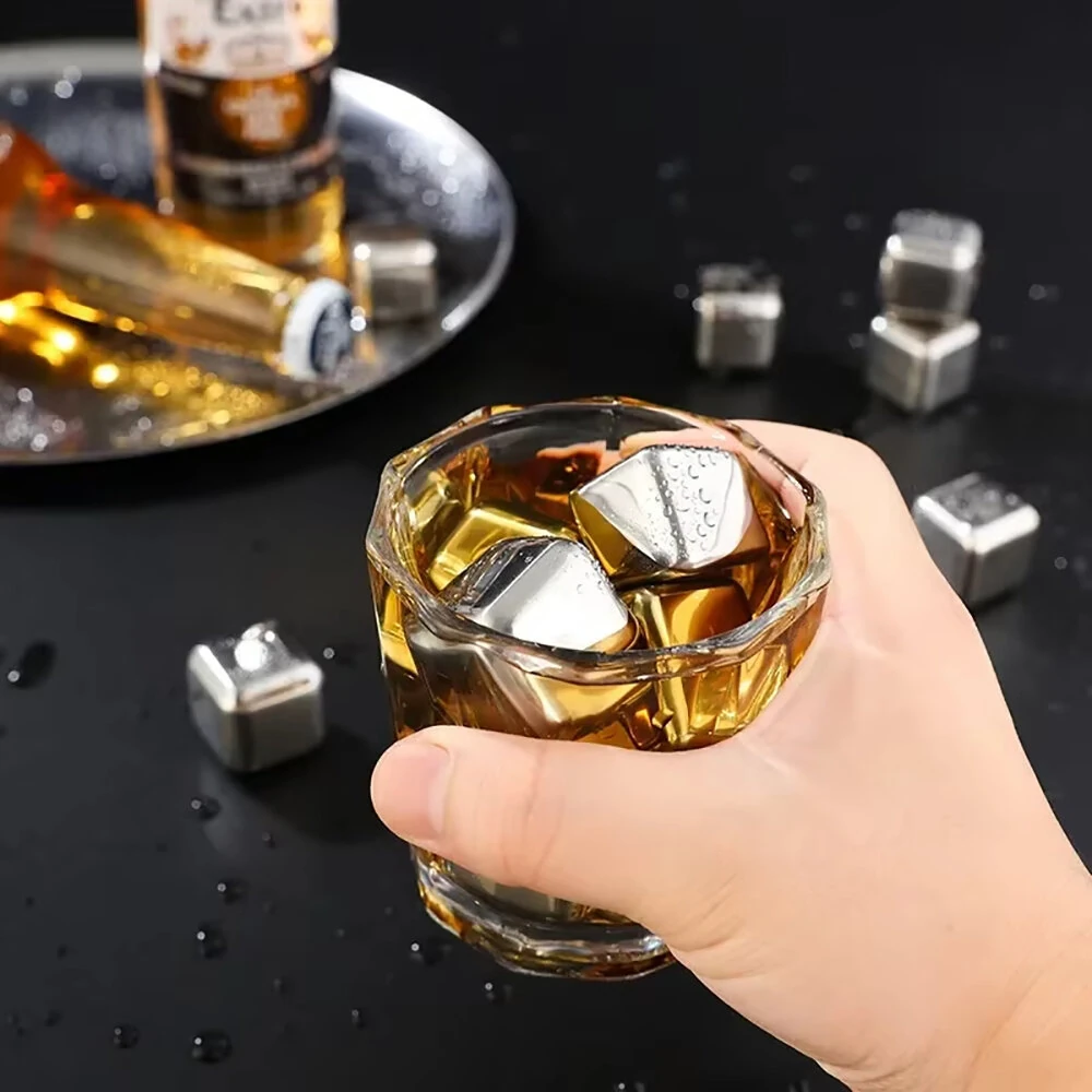 8PCS 304 Stainless Steel Ice Cubes Set Reusable Chilling Stones for Whiskey Wine Wine Cooling Cube Chilling Rock Party Bar Tool