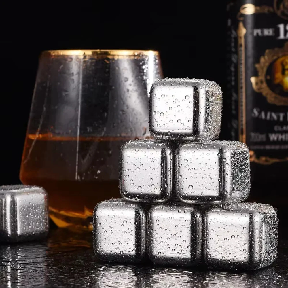 8PCS 304 Stainless Steel Ice Cubes Set Reusable Chilling Stones for Whiskey Wine Wine Cooling Cube Chilling Rock Party Bar Tool