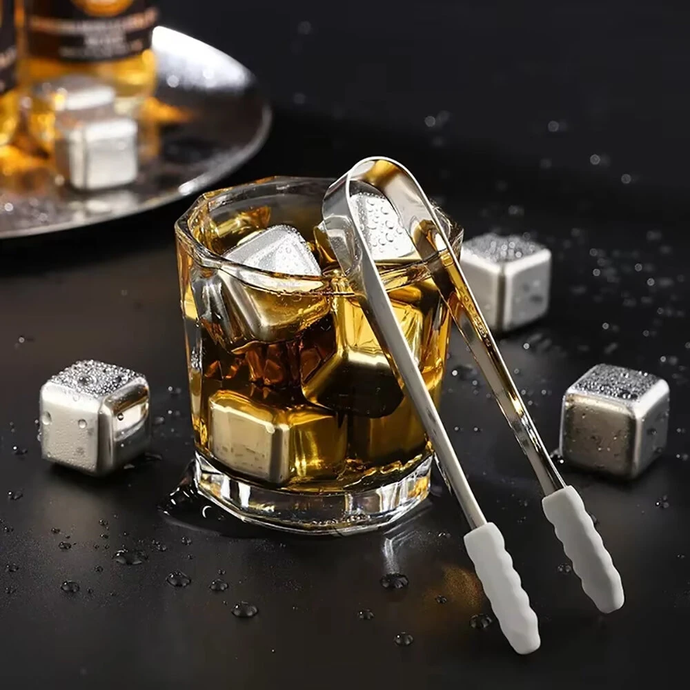 8PCS 304 Stainless Steel Ice Cubes Set Reusable Chilling Stones for Whiskey Wine Wine Cooling Cube Chilling Rock Party Bar Tool