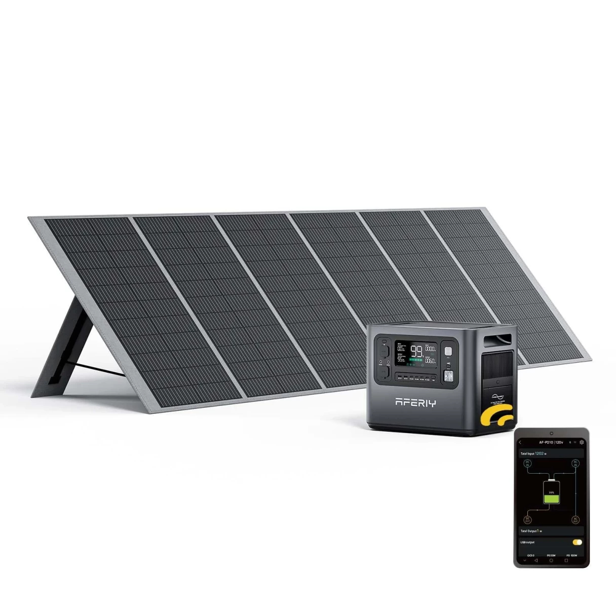 [EU Direct] Aferiy P210 2400W 2048Wh Portable Power Station Support APP +1* S400A1 400W Solar Panel, LiFePO4 Solar Generator UPS Pure Sine Wave Camping RV Home Emergency Portable Backup Power