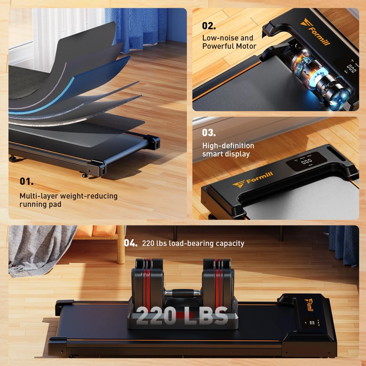 [EU Direct] Formill FT-21 Walking Pad Treadmill 2.5HP Motor 1-6km/h Speed 220 lbs Capacity LED Display Remote Control Warm-up Home Under Desk Treadmill for Walking Running Jogging