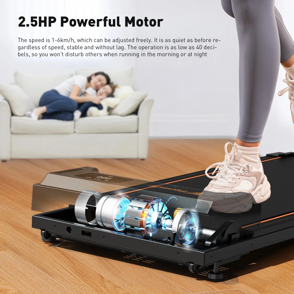 [EU Direct] Formill FT-21 Walking Pad Treadmill 2.5HP Motor 1-6km/h Speed 220 lbs Capacity LED Display Remote Control Warm-up Home Under Desk Treadmill for Walking Running Jogging
