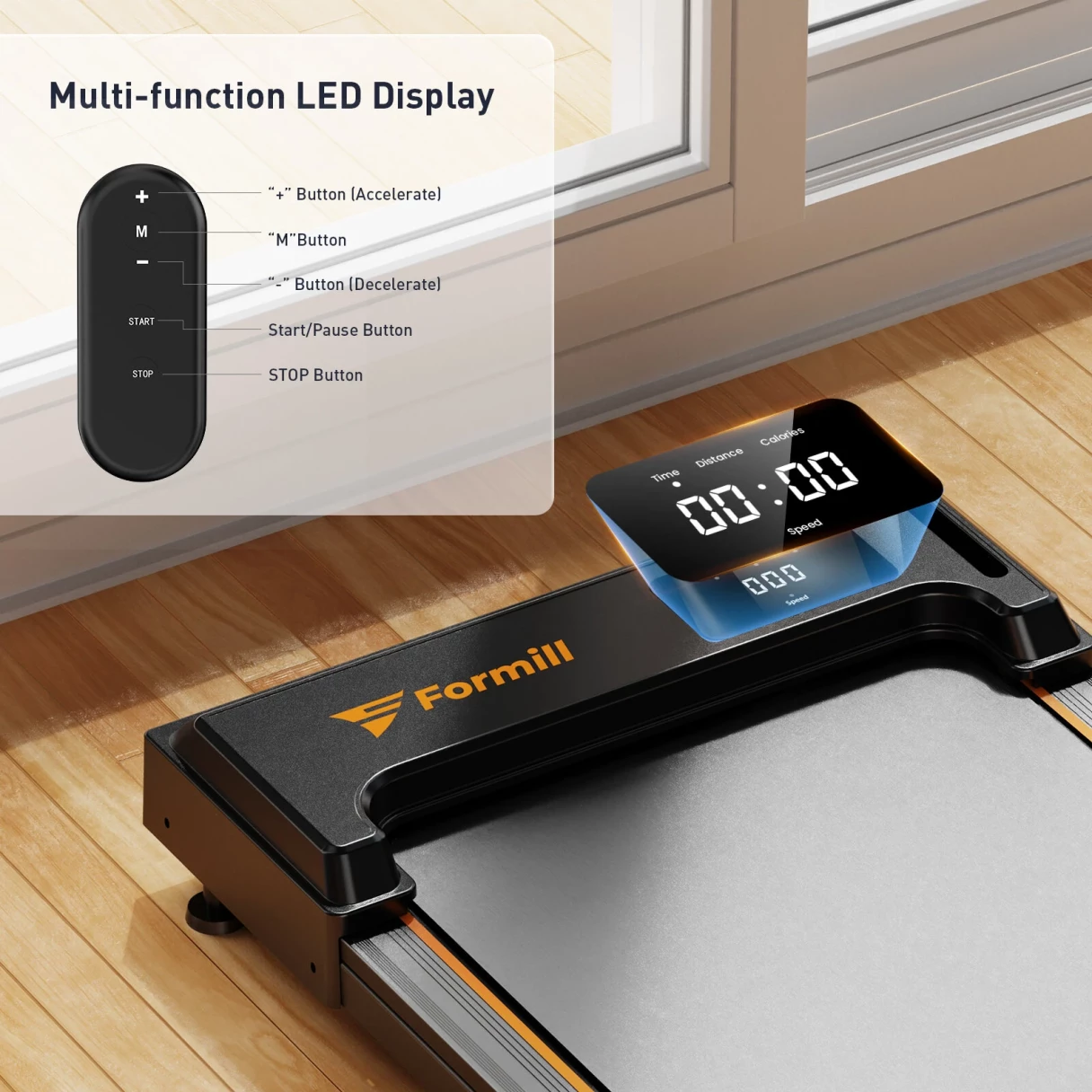 [EU Direct] Formill FT-21 Walking Pad Treadmill 2.5HP Motor 1-6km/h Speed 220 lbs Capacity LED Display Remote Control Warm-up Home Under Desk Treadmill for Walking Running Jogging