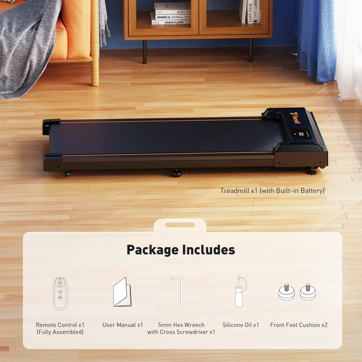 [EU Direct] Formill FT-21 Walking Pad Treadmill 2.5HP Motor 1-6km/h Speed 220 lbs Capacity LED Display Remote Control Warm-up Home Under Desk Treadmill for Walking Running Jogging