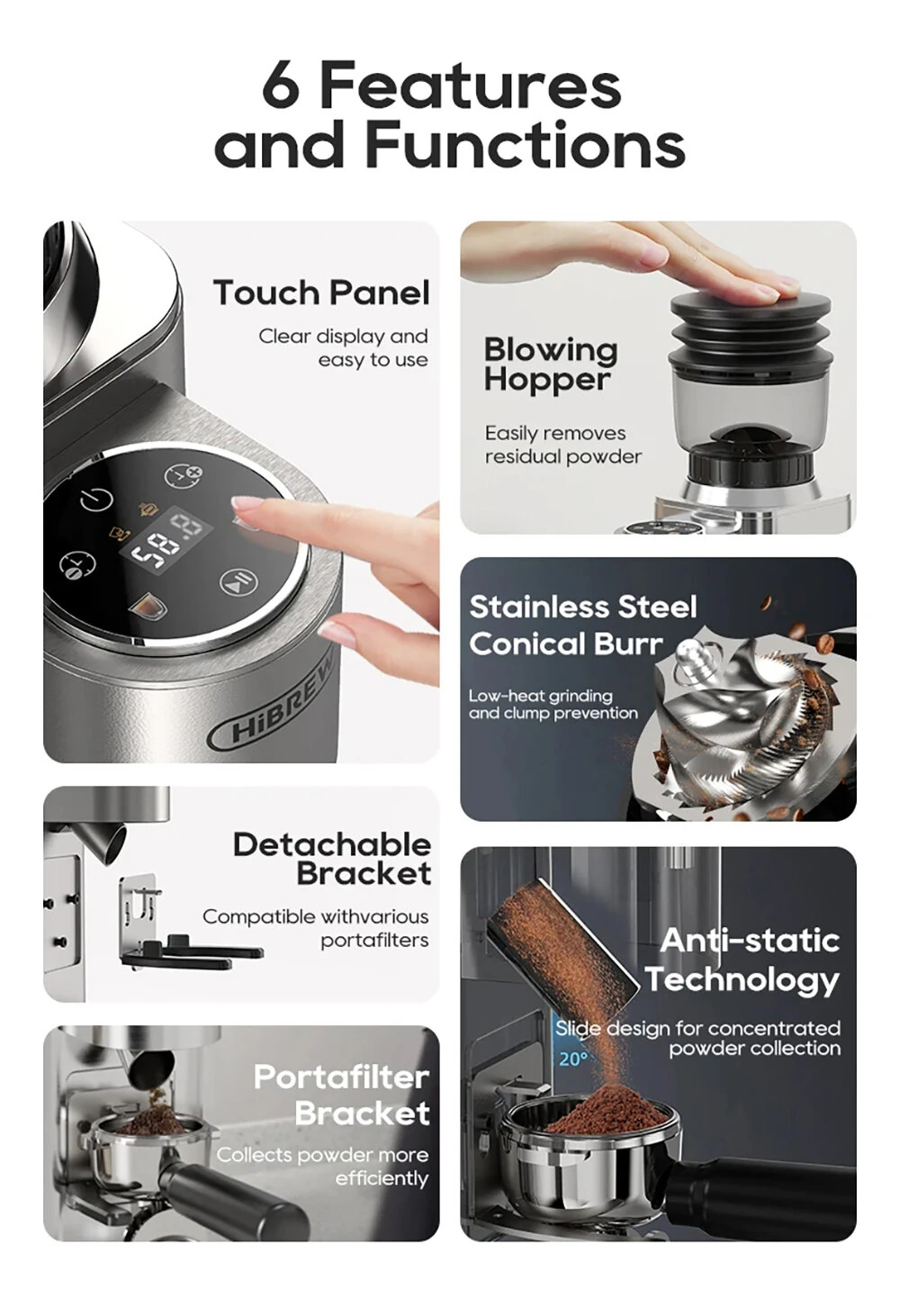 [EU Direct] HiBREW G7 Automatic Burr Mill Electric Coffee Grinder with 48 Gears for Espresso American Coffee Pour Over Visual Bean Storage