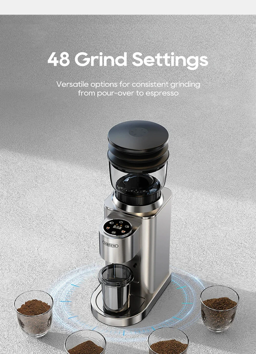 [EU Direct] HiBREW G7 Automatic Burr Mill Electric Coffee Grinder with 48 Gears for Espresso American Coffee Pour Over Visual Bean Storage