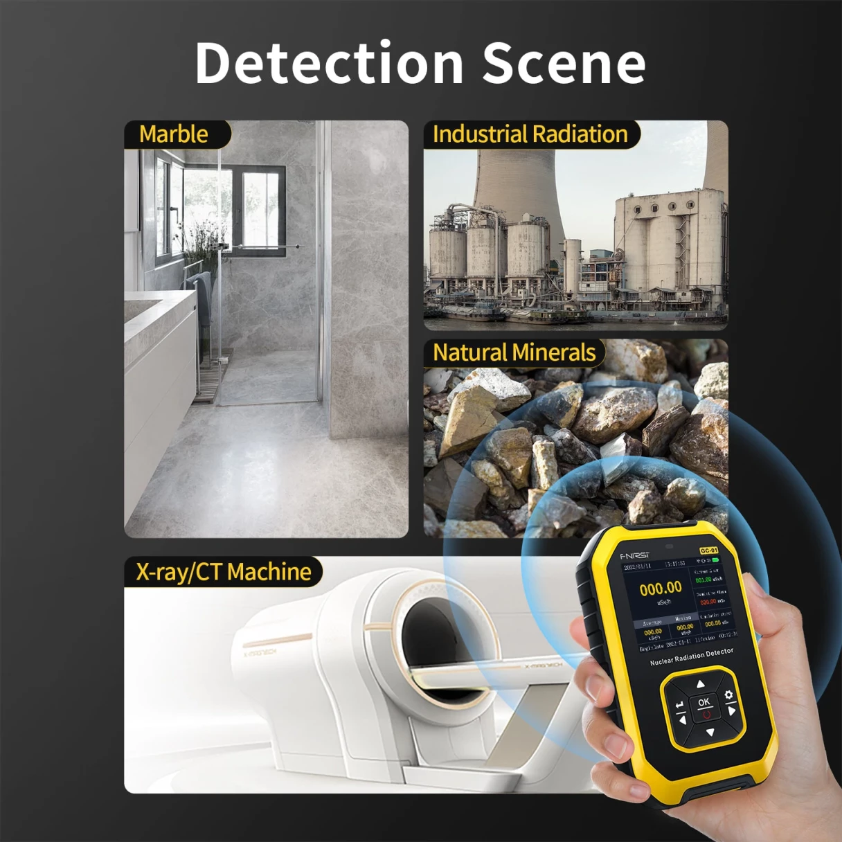 FNIRSI-GC01 Geiger Counter Nuclear Radiation Tester Food & nuclear sewage Test Professional Marble Radiation Ionization Personal Dose Alarm Radioactive Tester