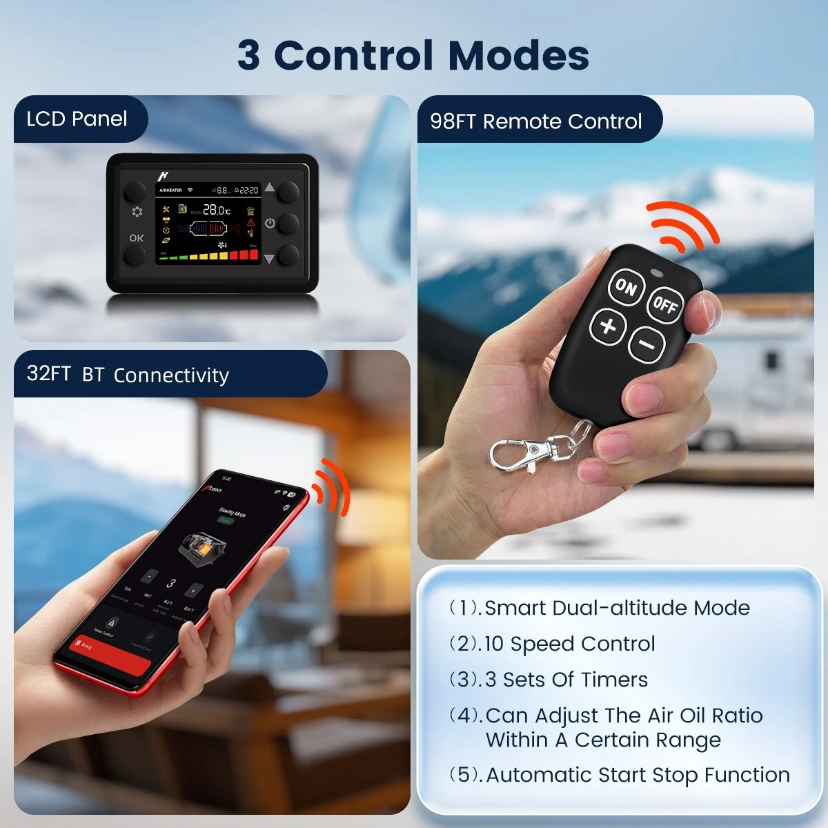 HCALORY  HBU1S 8KW Diesel Heater 10L Parking Diesel Air Heater Fast Heating 110/12/24V with Bluetooth App Control Automatic Start and Stop Multiple Timed Settings Altitude Mode for RV Garage 2025 Upgraded