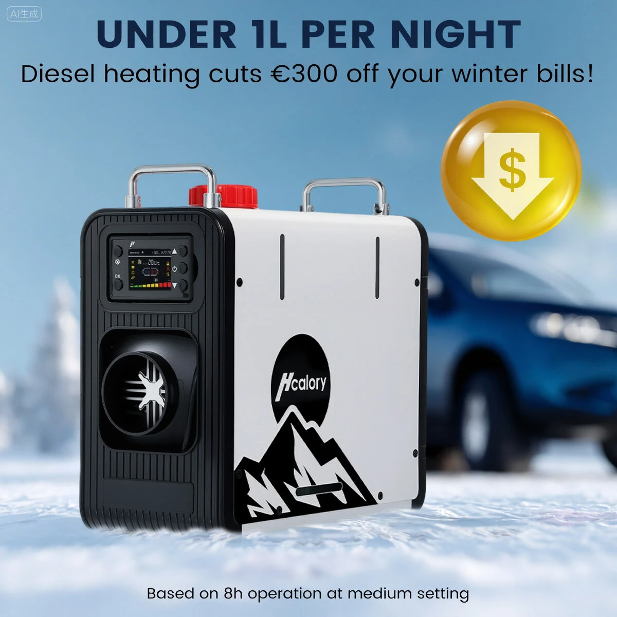 HCALORY HBS2 3.5L 8KW Diesel Parking Heater with Automatic Start and Stop 2500/5000M Plateau Mode Bluetooth/Remote/LCD Intelligent Control 12V/24V/220-240V for Truck RV Trailer Van Boat Tent