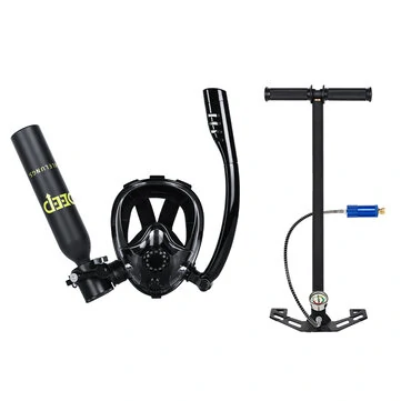 [EU Direct] DIDEEP 0.5L All-in-One Full Face Snorkel Cover Mini Scuba Tank Kit Portable Oxygen Cylinder Breather with Air Pump Automatic Air Compressor Diving Cylinder Kit for Snorkeling Recr