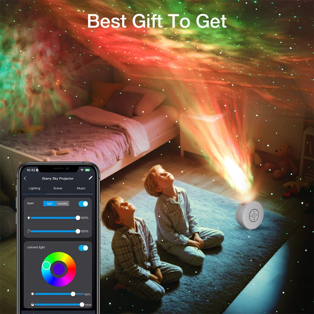BlitzWill® BW-PLT2 Smart Star Projector with Star & Colorful LED Nebula 6 Theme Film Slides bluetooth Speaker White Noise Alarm APP& Voice Control