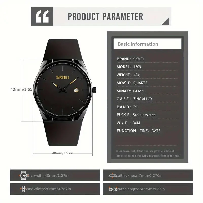 SKMEI Men's Quartz Watch Waterproof Small Dial Date Calendar Simple Fashion Sports Watch for Men Women