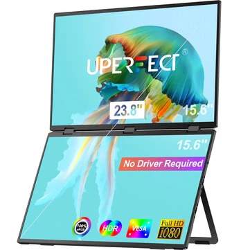 UPERFECT UStation Δ Delta 15.6 Inch Folding Dual Screen Portable Monitor for Laptop Screen Extender 1920x1080 Dual Display 360° Flip Down Screen Type-C/Mini HD Interface Display Screen
