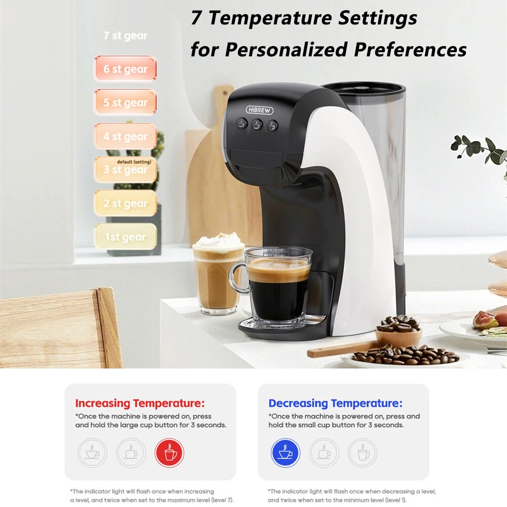 [EU Direct] HiBREW H3B 3-in-1 1100W 19 Bar Capsule Coffee Machine One-Touch Brew Espresso Maker for NS/DG Capsules & Ground Coffee