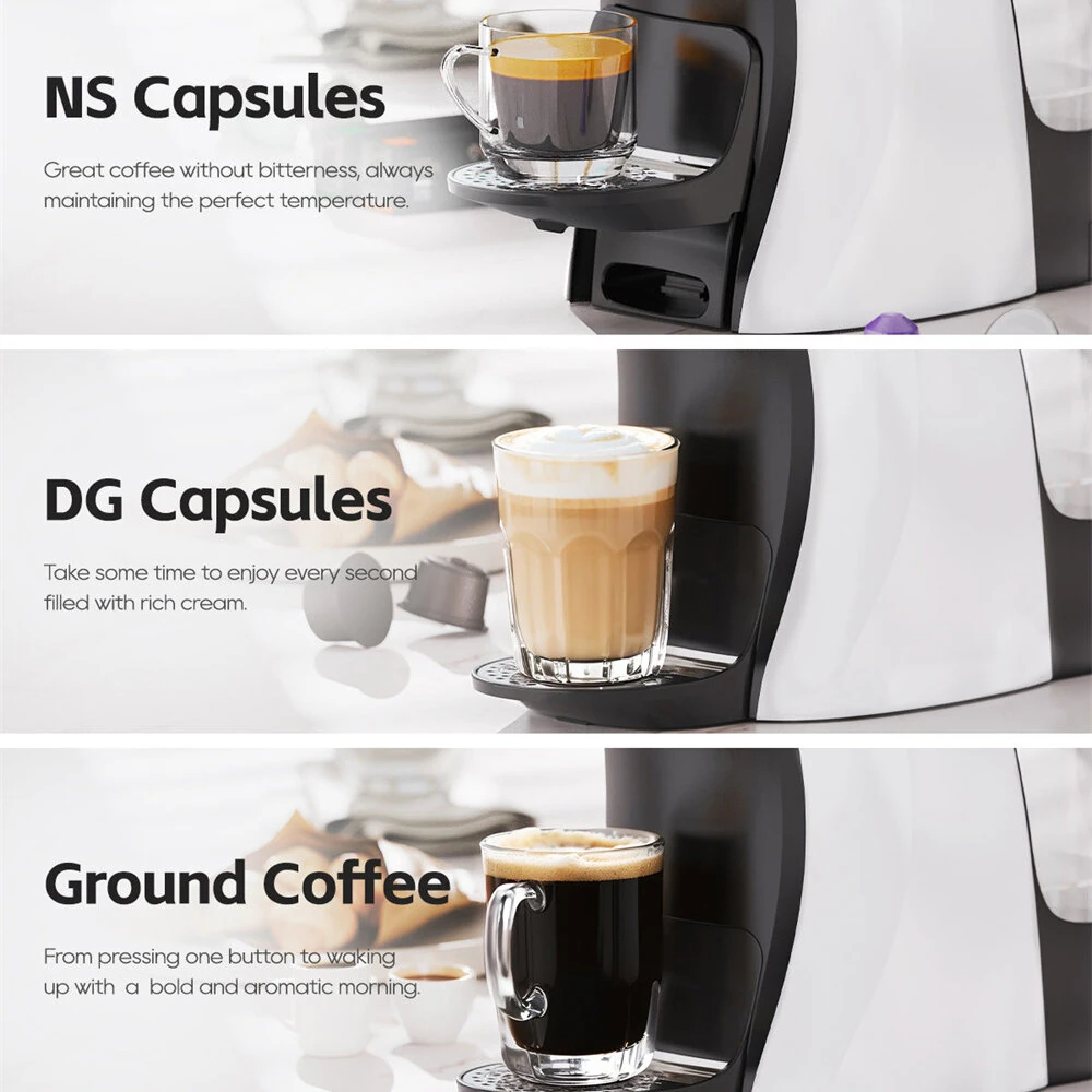 [EU Direct] HiBREW H3B 3-in-1 1100W 19 Bar Capsule Coffee Machine One-Touch Brew Espresso Maker for NS/DG Capsules & Ground Coffee