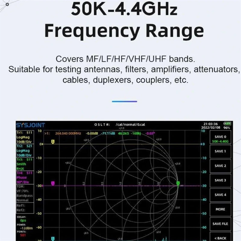 SV4401A 50KHz-4400MHz Vector Network Analyzer 7 inch Touch Screen 100db Dynamic NanoVNA Vector Network Analyzer
