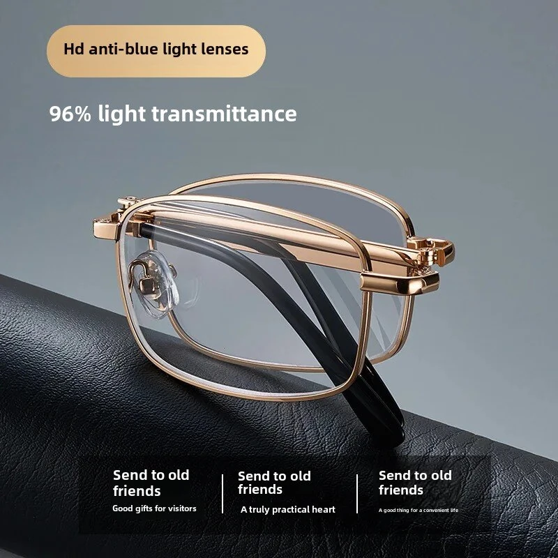 Anti Blue Light Multifocal Reading Glasses, Portable Foldable Presbyopic Glasses for Both Near Far Distances, Gold Frame Eyeglasses