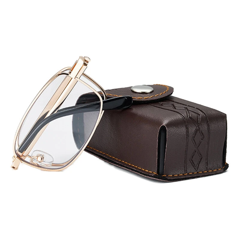 Anti Blue Light Multifocal Reading Glasses, Portable Foldable Presbyopic Glasses for Both Near Far Distances, Gold Frame Eyeglasses