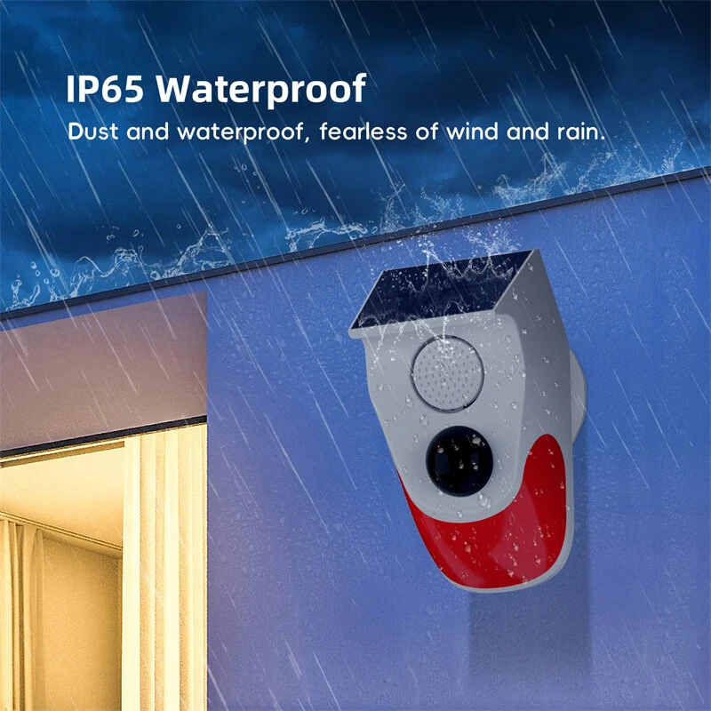 Outdoor Solar Sound Light Alarm Motion Sensor 1000mAh Battery 120 Decibels Siren Sound Alert Flash Strobe Security Alarm System