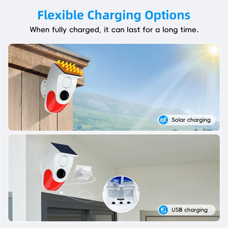 Outdoor Solar Sound Light Alarm Motion Sensor 1000mAh Battery 120 Decibels Siren Sound Alert Flash Strobe Security Alarm System