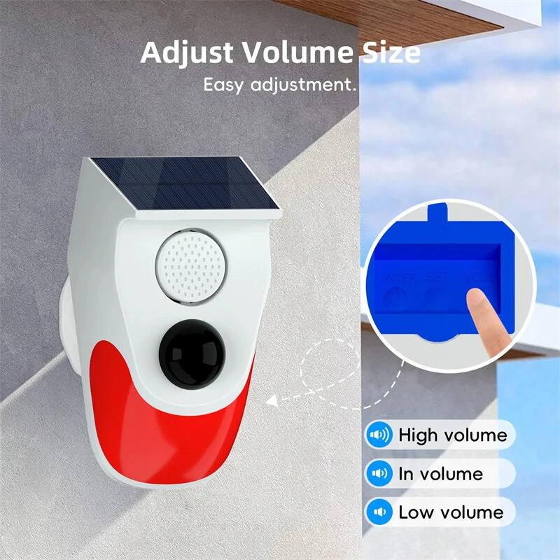 Outdoor Solar Sound Light Alarm Motion Sensor 1000mAh Battery 120 Decibels Siren Sound Alert Flash Strobe Security Alarm System