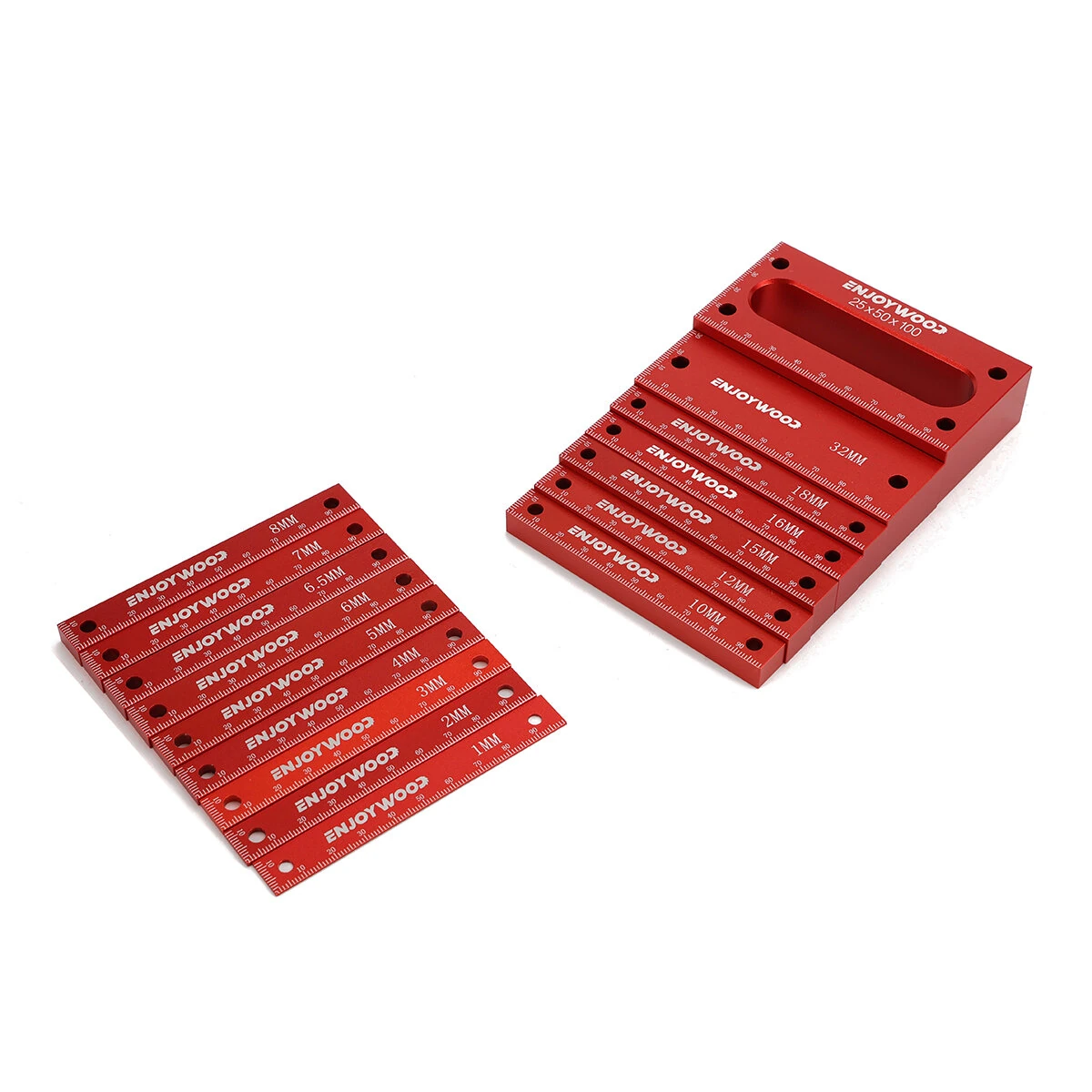 ENJOYWOOD Metric Gauge Blocks Set Aluminum Alloy Precision Measurement Red Color Convenient Storage Set Up Blocks