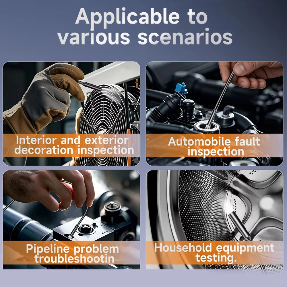 4.3 inch Industrial HD Endoscope Camera Video IPS Display Screen Digital Car Repair Maintenance Machine Inspection Blockage Removal 8 LED Adustable Lights IP67 Waterproof Oilproof