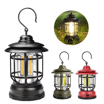Vintage LED Camping Lantern COB Rechargeable Portable Waterproof Emergency Lantern Outdoor Tent Hiking Home Decor