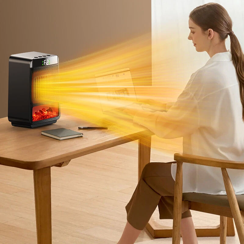 Portable Desktop Electric Flame Heater 1500W Mini Fast Heating PTC Ceramic Space Fireplace Winter Household Small Electric Heater