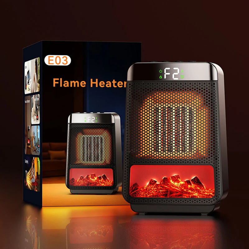 Portable Desktop Electric Flame Heater 1500W Mini Fast Heating PTC Ceramic Space Fireplace Winter Household Small Electric Heater