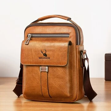 WEIXIER PU Leather Men's Messenger Bag Trend Retro Business Men's Shoulder Bag Waterproof Carry-on Bag Crossbody Bag Men's Backpack