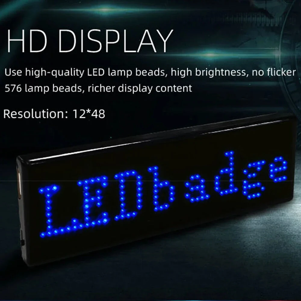 LED Chest Badge Decorative Screen with USB Charging Bluetooth Multi-language LED Digital Badge USB Rechargeable DIY HD Text Badge Scrolling LED Label Display Light