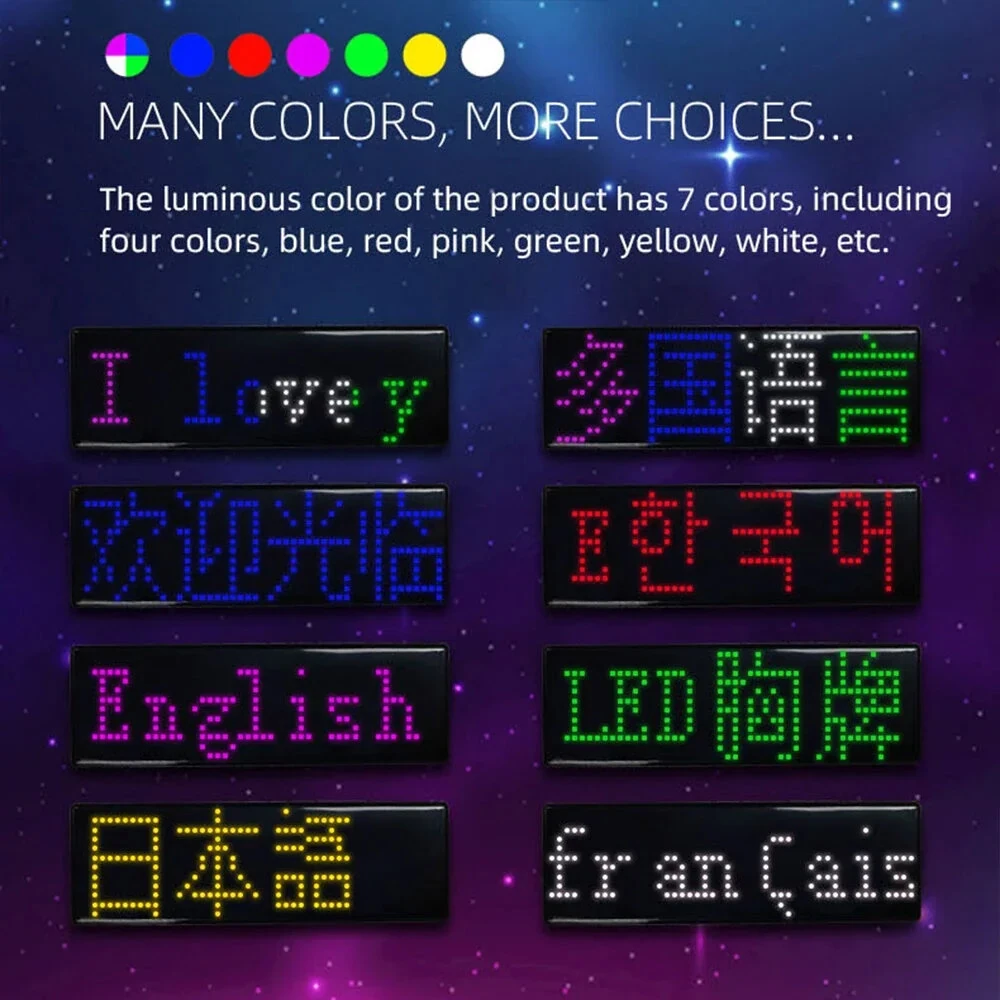 LED Chest Badge Decorative Screen with USB Charging Bluetooth Multi-language LED Digital Badge USB Rechargeable DIY HD Text Badge Scrolling LED Label Display Light