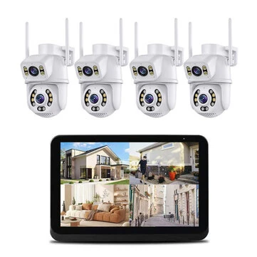 Guudgo 4CH 6MP 4K Security Camera System with Wireless Outdoor 10.1 inch Monitor Dual Lens WiFi 2-Way Audio Human Tracking Night Vision IP66 CCTV Cameras