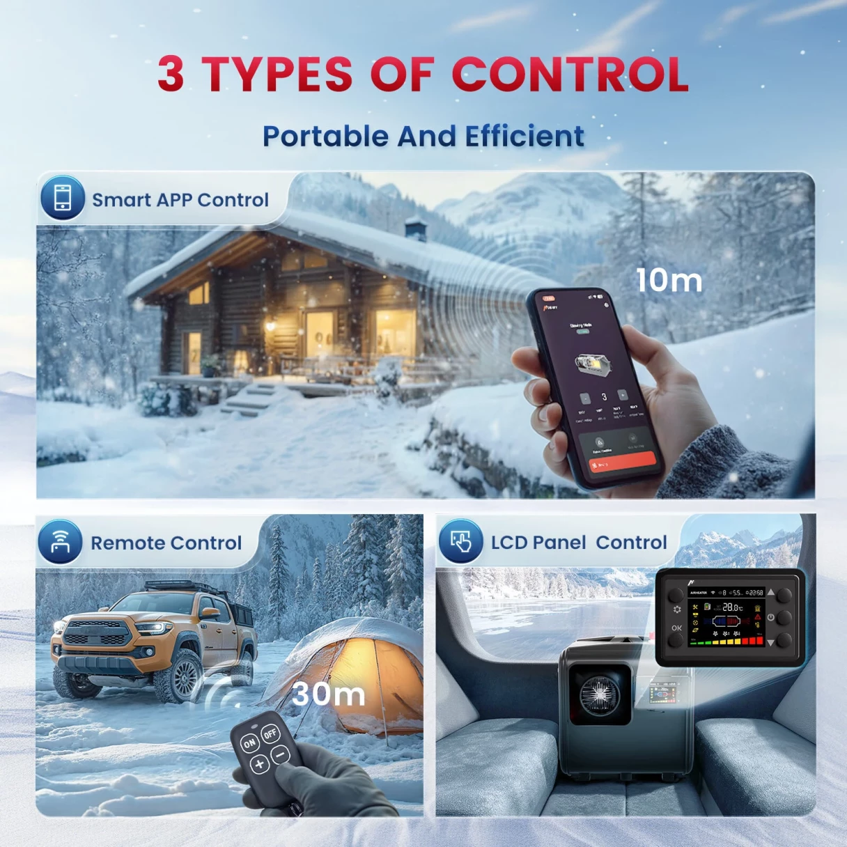 HCALORY HBH1S Diesel Heater 12V 8KW Portable Diesel Air Heater with App Control 10-Temperature Settings 28% Boost in Burning Efficiency Auto Start-Stop and 110V AC for Car RV Campers