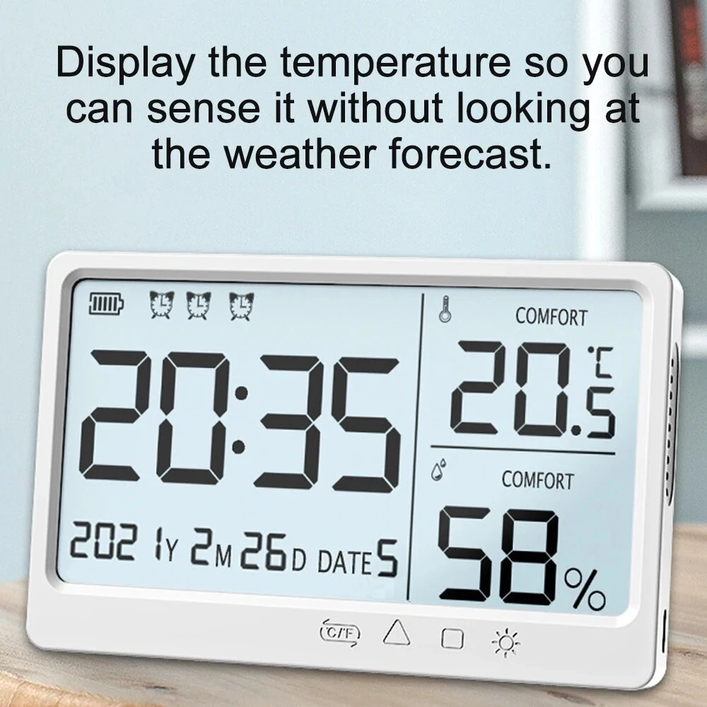 LCD Digital Temperature Humidity Meter -10~50℃ Measurement Electronic Thermometer Hygrometer LCD Display Alarm Clock