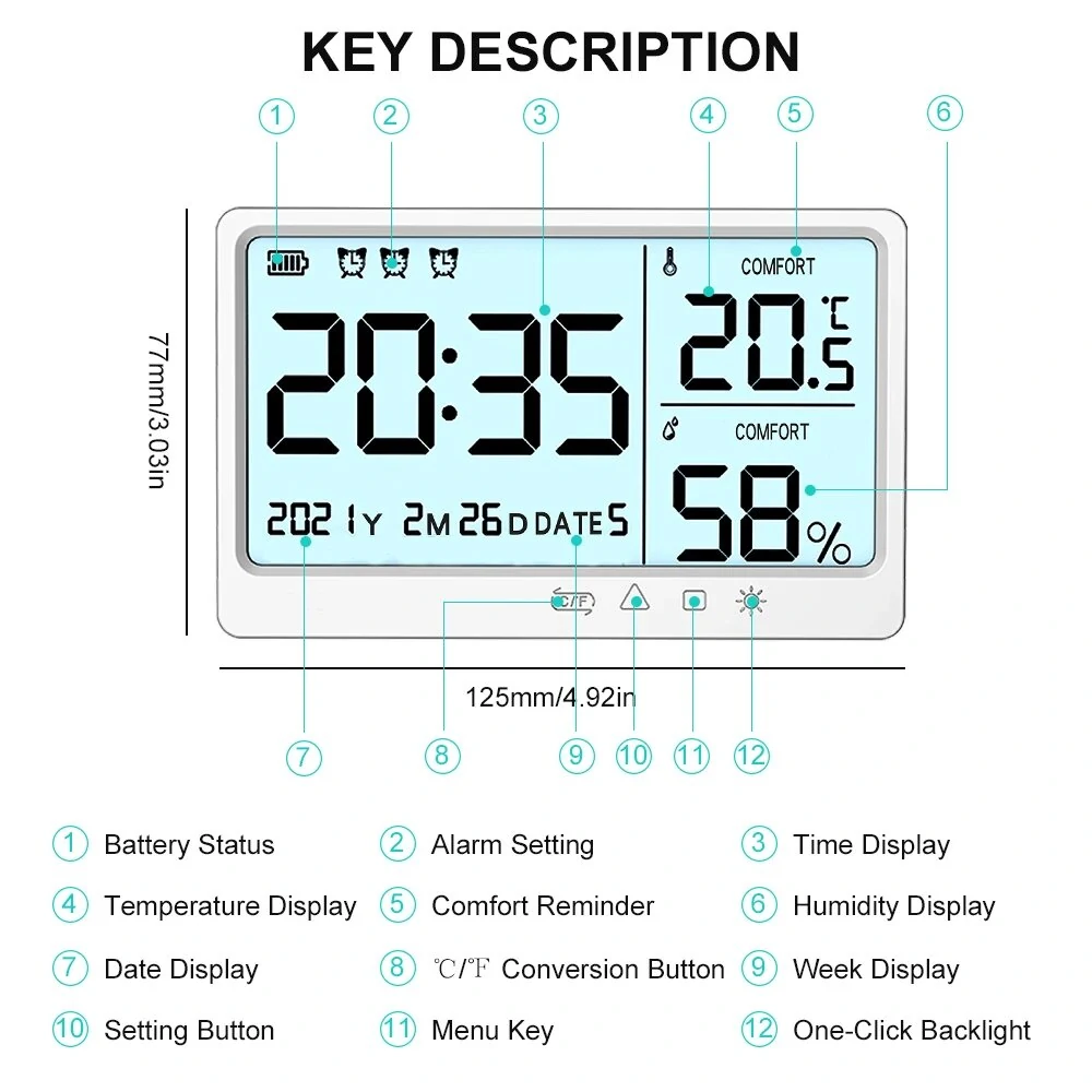 LCD Digital Temperature Humidity Meter -10~50℃ Measurement Electronic Thermometer Hygrometer LCD Display Alarm Clock