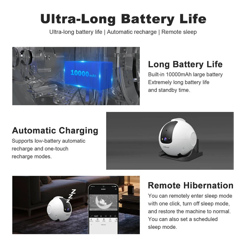 SriHome DH013 4MP HD Smart Pet Camera WiFi Mobile Robot with AI Tracking Auto Recharge 10000mAh Battery Night Vision Two Way Audio for Monitoring and Playing with Pets