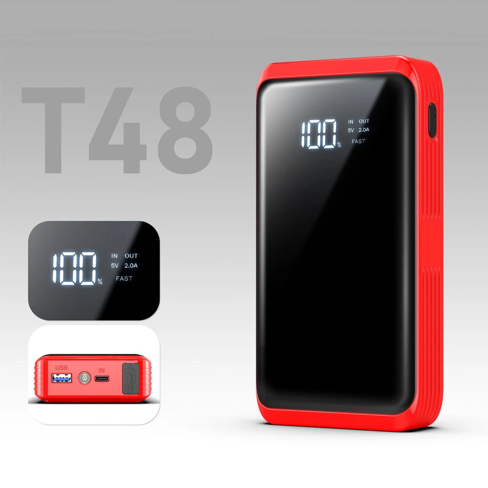 T48-72 3000A Car Jump Starter Emergency Power Bank Portable Battery Charger with Intelligent Battery Starter Clip LED Multi Mode Lights for 12V Gasoline Diesel Vehicles