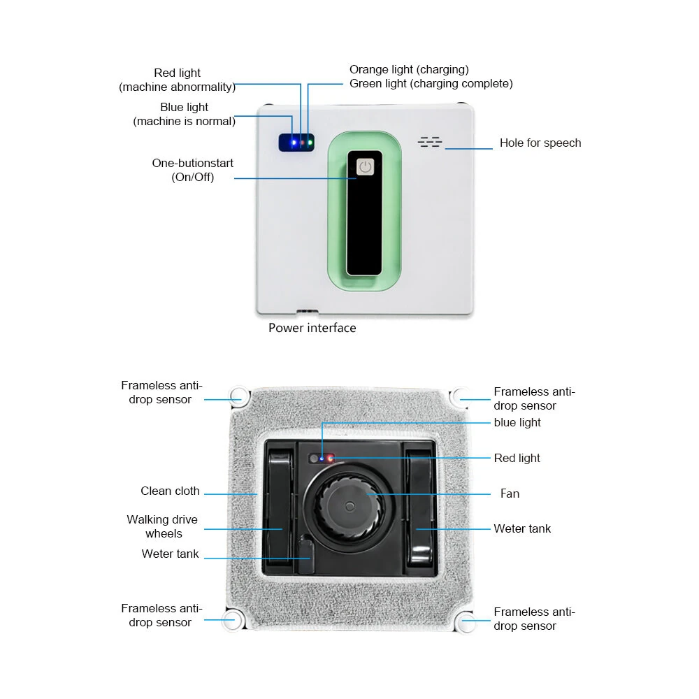 [EU Direct]PuRuiKai HCR-21 Smart Automatic Ultrasonic Water Spray Robotic  Vacuum Cleaner 2500Pa Window Cleaning Robot with APP Remote Control Two-Way Automatic Spray Electric Power Source