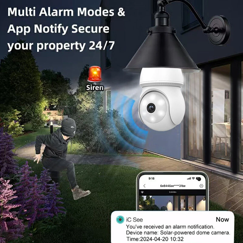 1080P 2K Wireless Light Bulb Security Camera 355° PTZ E27 IP65 Waterproof Motion Detection Auto Tracking Two Way Audio Night Vision Work with Alexa Google Assistant for Smart Home Security