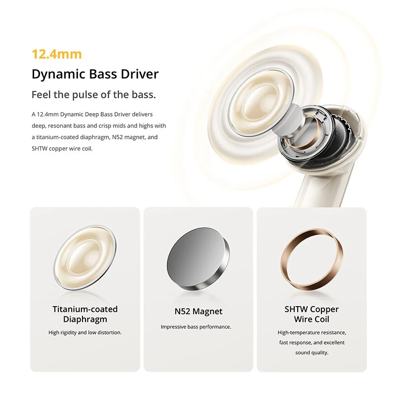 Realme Buds Air7 ANC Earbuds Wireless bluetooth 5.4 Earphone 52dB Depth Noise Cancelling AI Call Noise Reduction LHDC Hi-Res 12.4mm Deep Bass Driver 3D Surround Sound 45ms Low Delay 52H Playback Sports Headphones