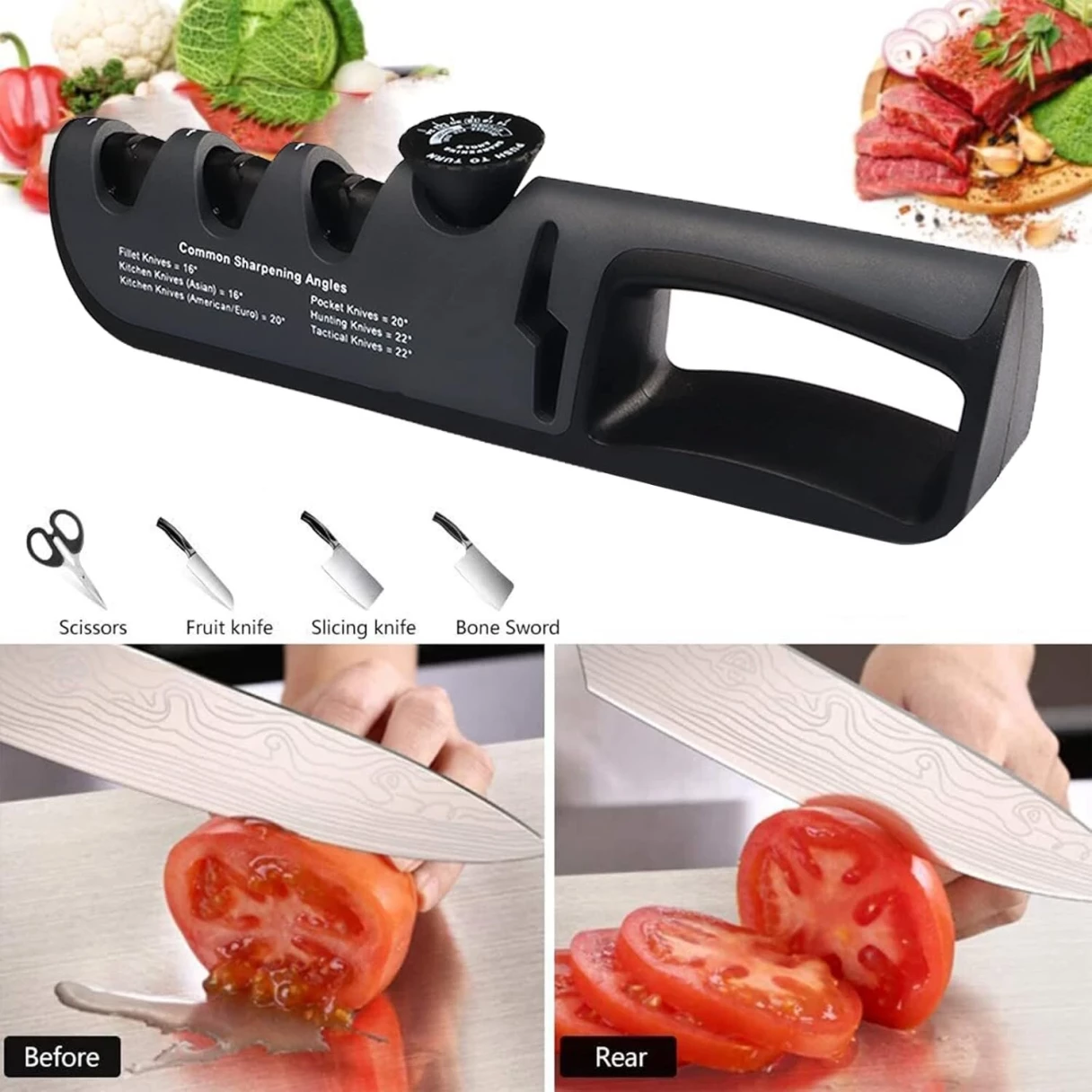 Multifunctional 4-Stage Knife Sharpeners with Adjustable Angle Knob - Premium Quality Handheld Knife Sharpener Small Portable Knife Sharpener for Scissors