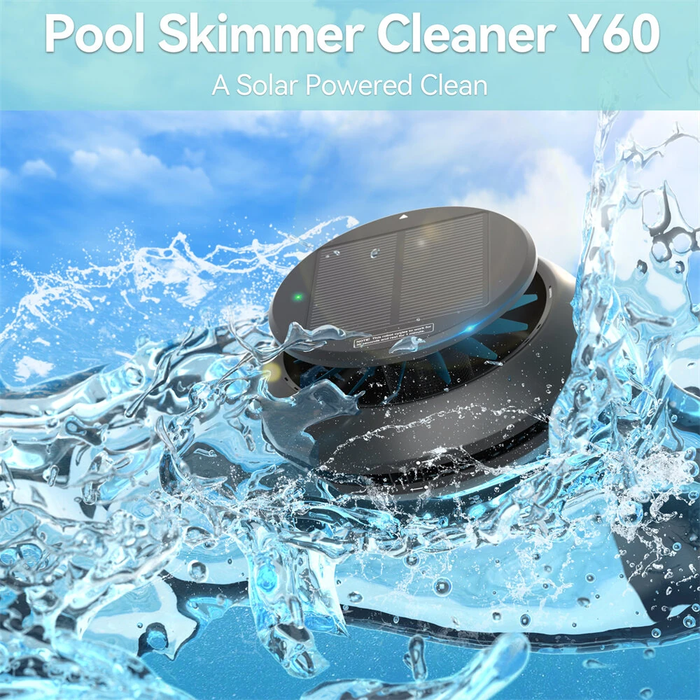 [EU Direct] INSE Y60 Solar-Powered Robotic Pool Skimmer Cordless Automatic Pool Cleaner with Dual Charging,Spot Cleaning & Self-Parking Rechargeable Robot for Above/Inground Pools