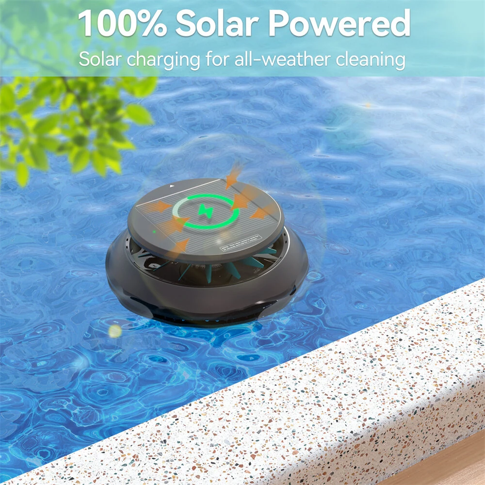 [EU Direct] INSE Y60 Solar-Powered Robotic Pool Skimmer Cordless Automatic Pool Cleaner with Dual Charging,Spot Cleaning & Self-Parking Rechargeable Robot for Above/Inground Pools