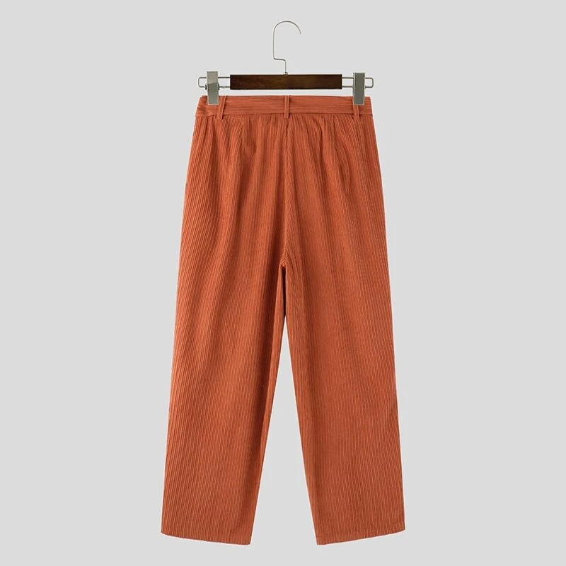 INCERUN Mens Corduroy Textured Loose-Fit Long Pant Fashion Solid Color Peplum Trousers for Men