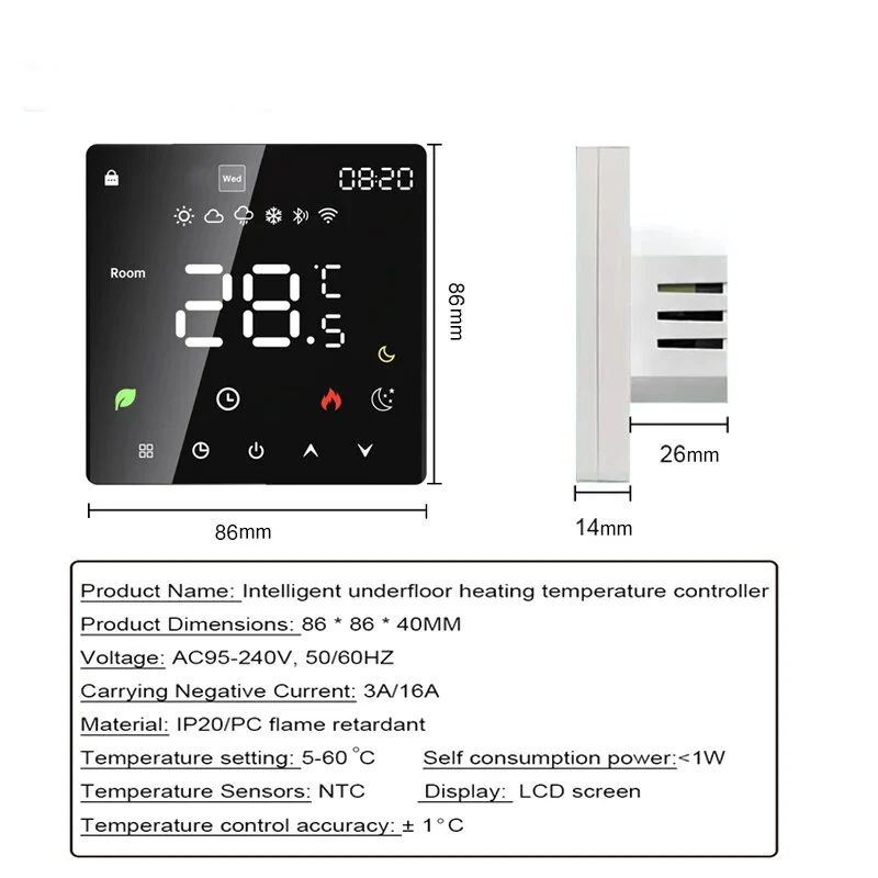 K6H Tuya WiFi Smart Thermostat Electric Floor Heating TRV Water Gas Boiler with LED Touch Control Temperature Voice Remote Controller with Alexa Google Home