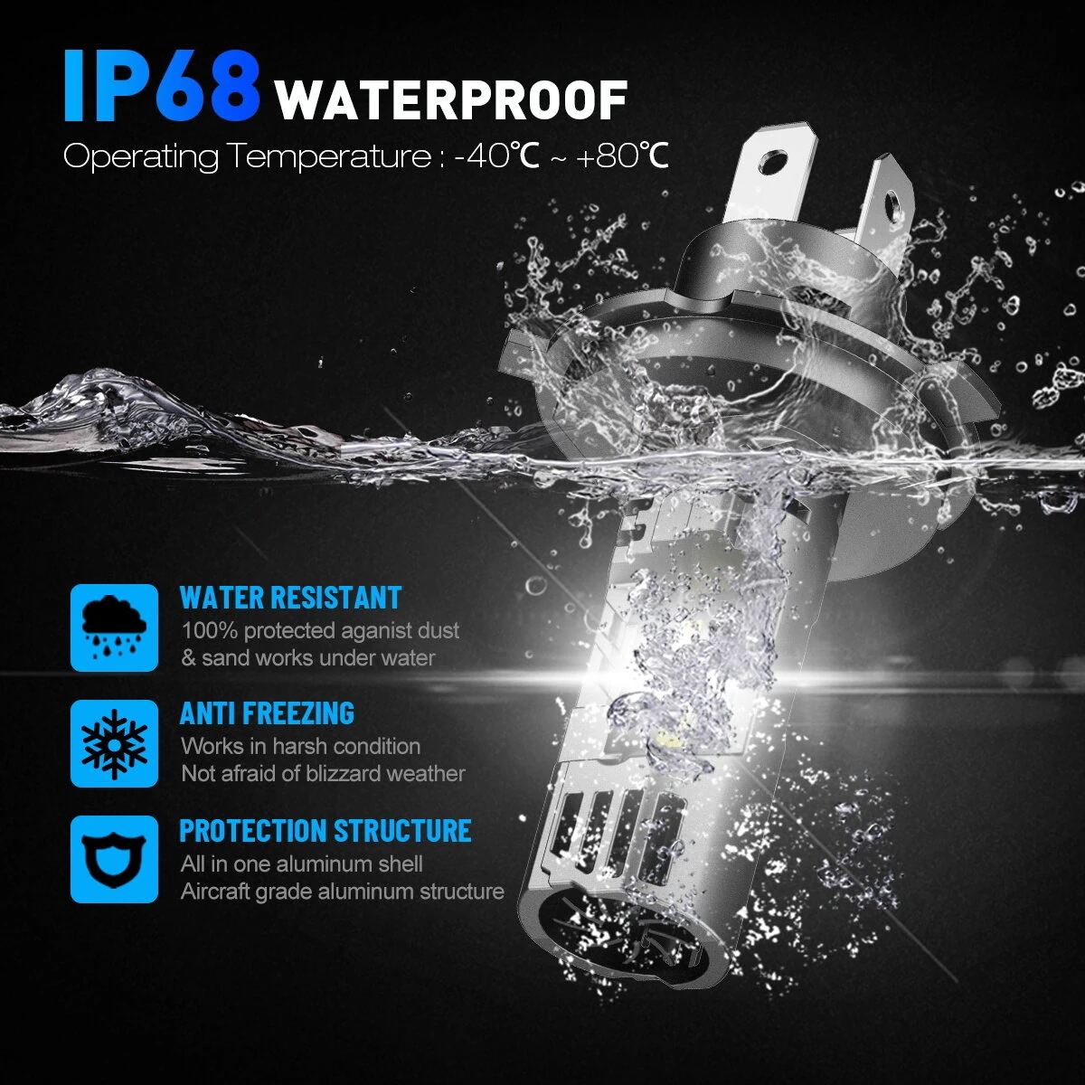 NOVSIGHT A500-N99 Series 2PCS 24000LM LED Car Headlights IP68 Waterproof 100W 6500K Car LED Headlamps High Brightness