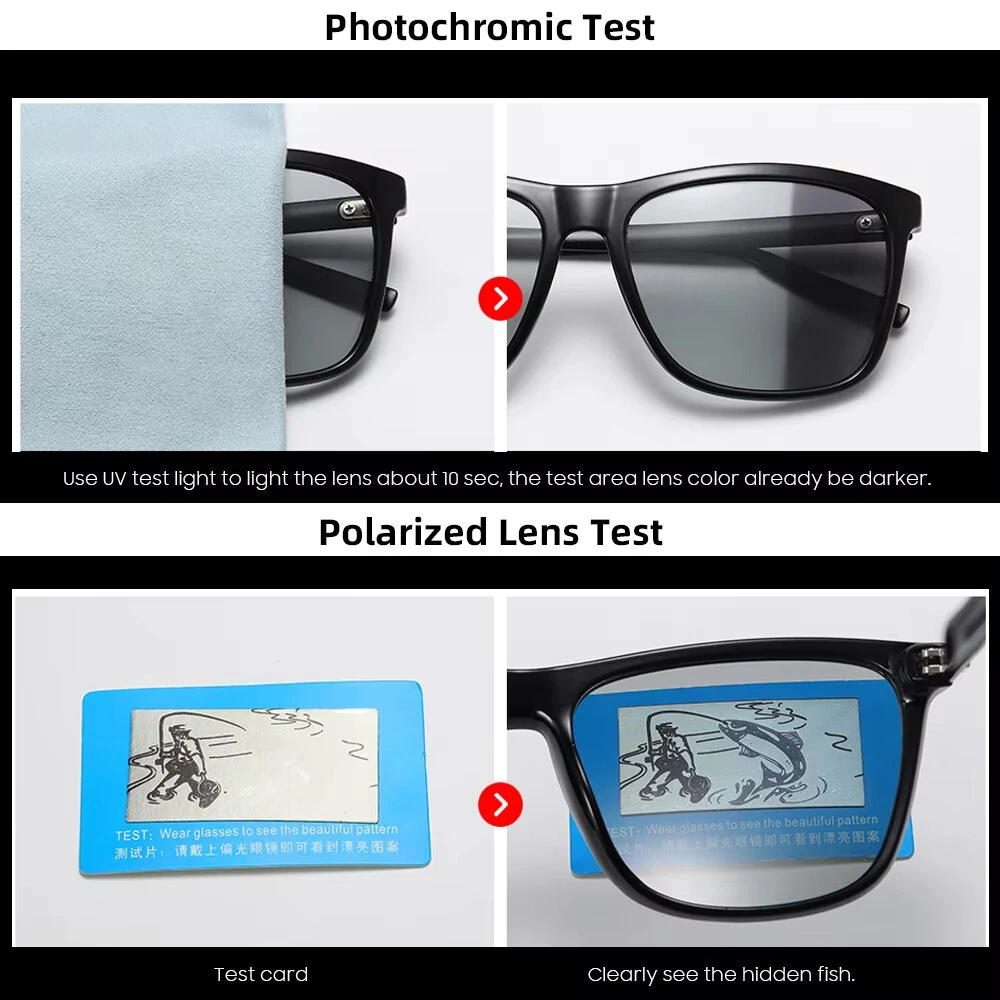 Men's Photochromic Sunglasses Classic Square UV400 Polarized Outdoor Cycling Sun Glasses